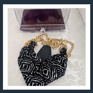 Black and White Patterned Top with Gold Chain